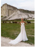 Strapless White Glitter Lace Tulle Princess Wedding Dress